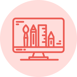 Digital art of a PC monitor with drawing implements